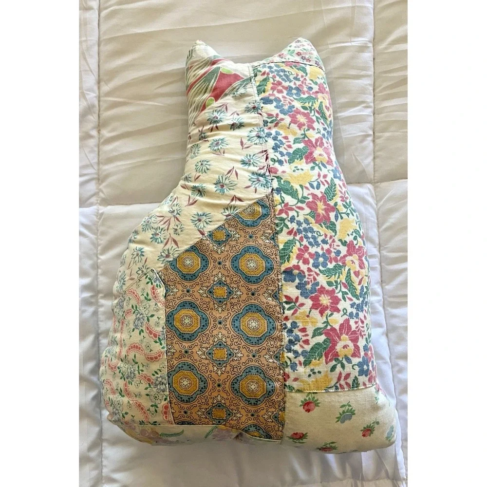 Vintage Quilt Cutter Cat Stuffed Animal Pillow Quilted Scrap Fabrics Cottagecore - Picture 2 of 16